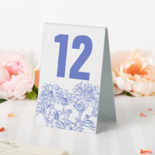 Plaque De Table Chrysanthemum bleu blanc mariage numéro de table