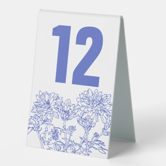 Plaque De Table Chrysanthemum bleu blanc mariage numéro de table (Recto)