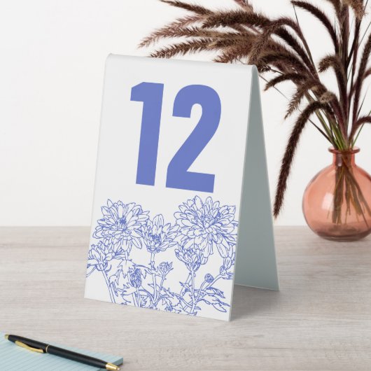 Plaque De Table Chrysanthemum bleu blanc mariage numéro de table (En SItu (Tableau))