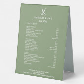 Plaque De Table Ciseaux de salon de cheveux Service Vert Menu Tari (Verso)