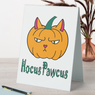 Plaque De Table Citrouille de chat roux Halloween magie hocus pocu