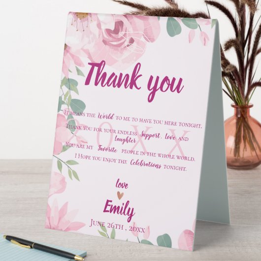 Plaque De Table Classe de photo florale rose 2025 Merci de graduat (En SItu (Tableau))