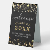 Plaque De Table Classe Reunion Welcome Black Gold Stars Lumières (Verso)