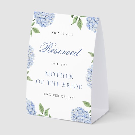 Plaque De Table Classic Blue Hydrangea Wedding Reserved Seat (Recto)