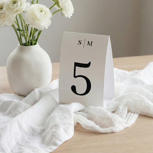 Plaque De Table Classic Monogram Elegant White Wedding Number