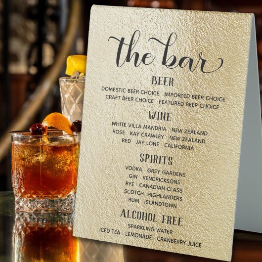 Plaque De Table Classic Rippled Gold Bar Menu Panneau debout