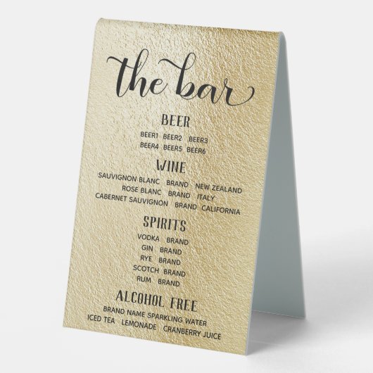 Plaque De Table Classic Rippled Gold Bar Menu Panneau debout (Verso)