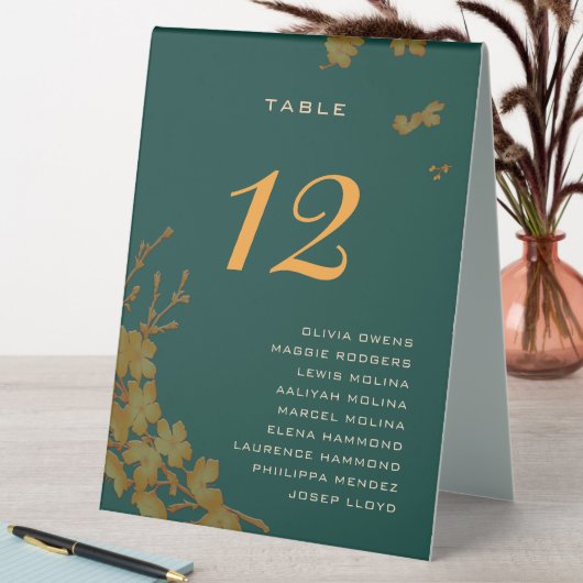 Plaque De Table Classy Emerald Green Gold Floral Noms d'hôtes (En SItu (Tableau))