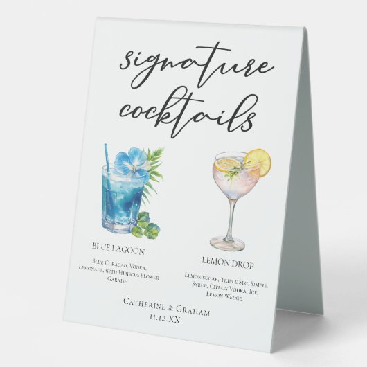 Plaque De Table Coastal Mariage Signature Cocktails Menu (Recto)
