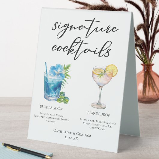 Plaque De Table Coastal Mariage Signature Cocktails Menu (En SItu (Tableau))