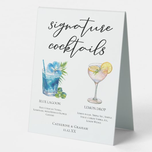 Plaque De Table Coastal Mariage Signature Cocktails Menu (Verso)