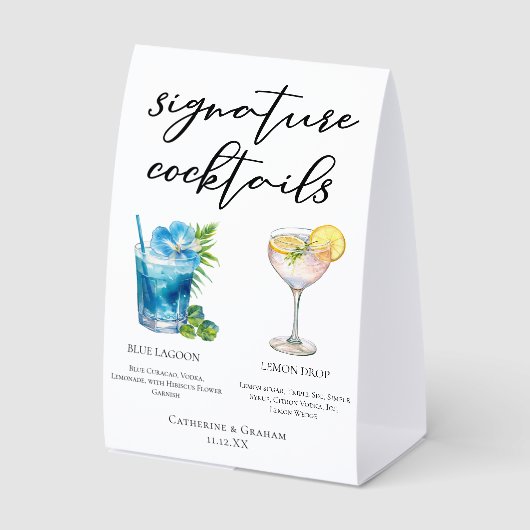 Plaque De Table Coastal Wedding Signature Cocktails Menu (Recto)