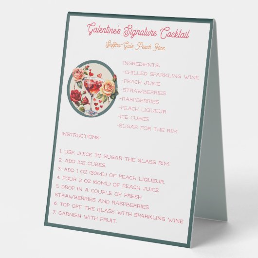 Plaque De Table Cocktail signature Fizz Peach de la Saint-Galentin (Recto)