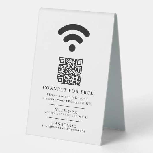 Plaque De Table Code d'accès réseau Wifi info d'invité facile Code (Verso)