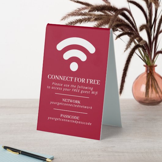 Plaque De Table Code d'accès réseau Wifi info personnalisé rouge b (En SItu (Tableau))