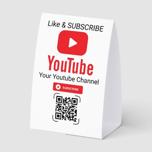 Plaque De Table Code QR Abonnement YouTube Blanc (Verso)