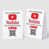 Plaque De Table Code QR Abonnement YouTube Blanc (Recto/verso)