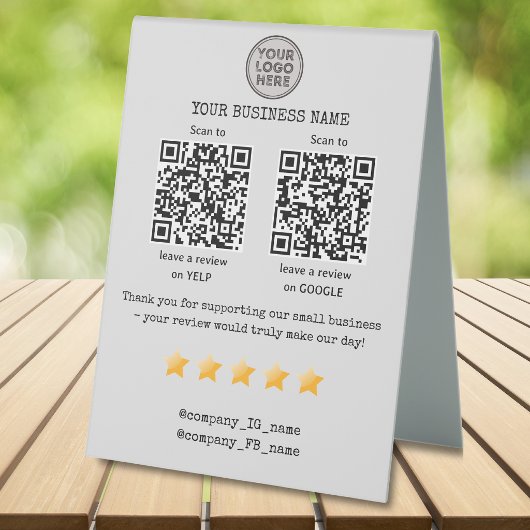 Plaque De Table Code QR avis petite entreprise GOOGLE et YELP