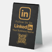 Plaque De Table Code QR Black Gold Nom de l'entreprise sur Linked (Verso)