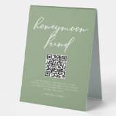 Plaque De Table Code QR Chic Vert Sauge Mariage Voyage de Noces (Recto)