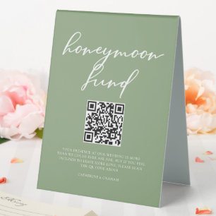 Plaque De Table Code QR Chic Vert Sauge Mariage Voyage de Noces