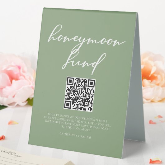 Plaque De Table Code QR Chic Vert Sauge Mariage Voyage de Noces (In SItu (Mariage))