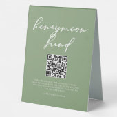 Plaque De Table Code QR Chic Vert Sauge Mariage Voyage de Noces (Verso)