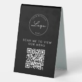 Plaque De Table Code QR Contact Menu Logo Black Modern (Verso)