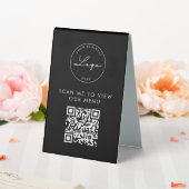 Plaque De Table Code QR Contact Menu Logo Black Modern (In SItu (Mariage))