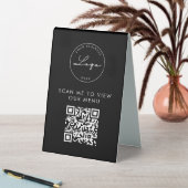 Plaque De Table Code QR Contact Menu Logo Black Modern (En SItu (Tableau))