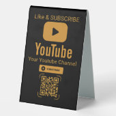 Plaque De Table Code QR d'abonnement YouTube or noir (Verso)