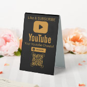 Plaque De Table Code QR d'abonnement YouTube or noir (In SItu (Mariage))