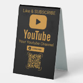 Plaque De Table Code QR d'abonnement YouTube or noir (Recto)