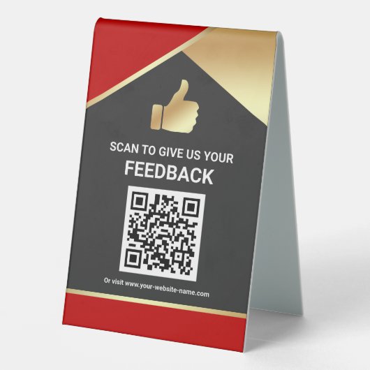 Plaque De Table Code QR de commentaires client Or Rouge (Verso)