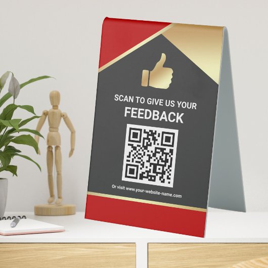 Plaque De Table Code QR de commentaires client Or Rouge