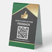Plaque De Table Code QR de Commentaires de Clients sur Green Gold (Verso)