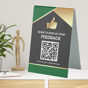 Plaque De Table Code QR de Commentaires de Clients sur Green Gold