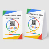 Plaque De Table Code QR de Google Review avec étoiles blanches (Recto/verso)