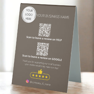 Plaque De Table Code QR de logo d'avis commercial GOOGLE et YELP