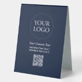 Plaque De Table Code QR de logo d'entreprise personnalisé bleu mar (Recto)