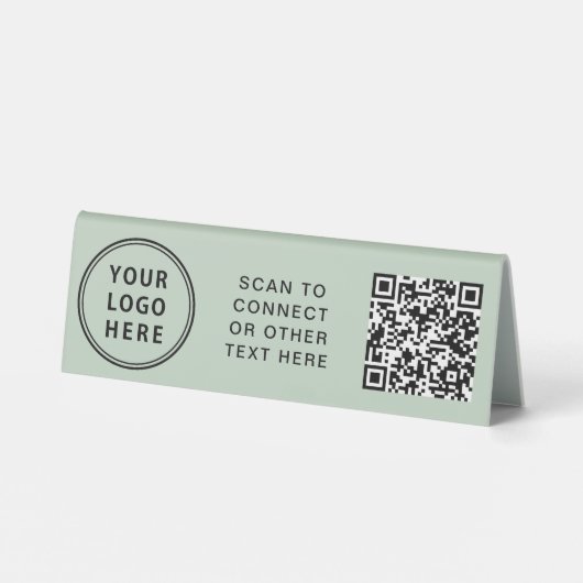 Plaque De Table Code QR de logo moderne Vert sauge (Verso)
