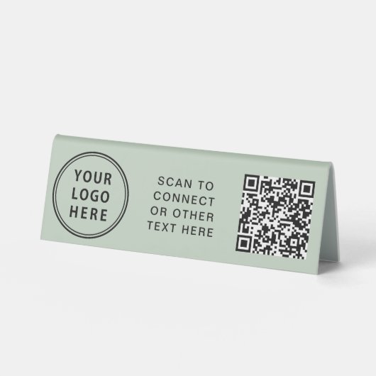 Plaque De Table Code QR de logo moderne Vert sauge (Recto)
