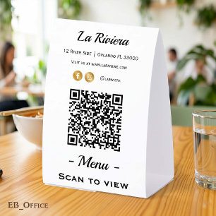Plaque De Table Code QR de menu de restaurant sur un panneau recto