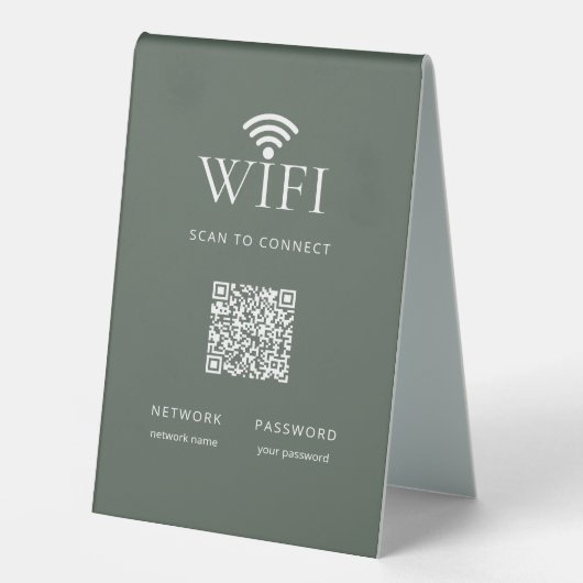Plaque De Table Code QR de mot de passe de réseau WiFi vert modern (Recto)