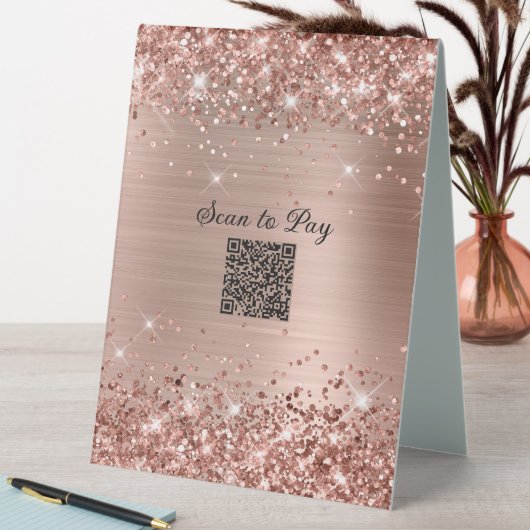 Plaque De Table Code QR de paiement à scanner Rose Gold Pailleté G (En SItu (Tableau))