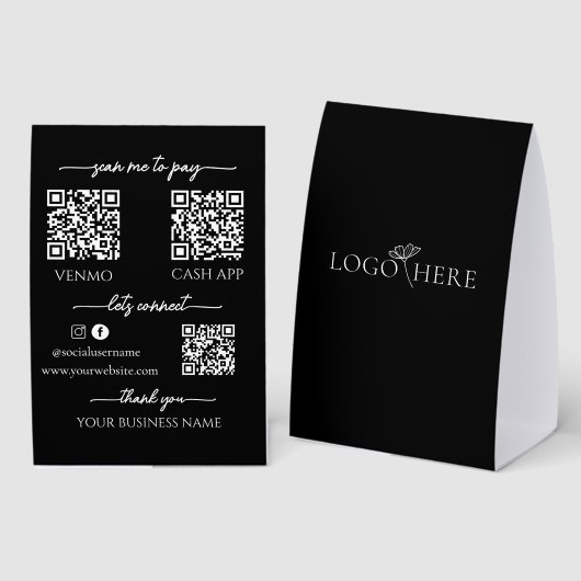Plaque De Table Code QR de paiement mobile pour les entreprises Bl (Recto/verso)