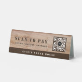 Plaque De Table Code QR de paiement par scan à grain de bois rusti (Recto)