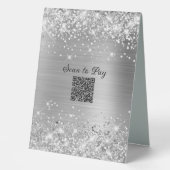 Plaque De Table Code QR de paiement scintillant argenté Glam (Recto)