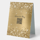 Plaque De Table Code QR de paiement scintillant or Glam (Recto)