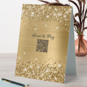 Plaque De Table Code QR de paiement scintillant or Glam